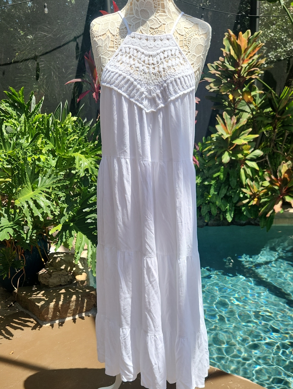 La Blanca White Crochet Halter Maxi Cover-Up